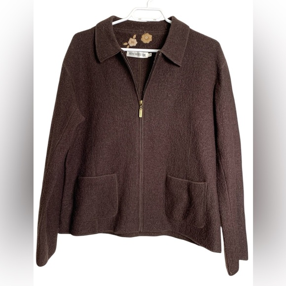Rino Rossi Chocolate Brown Boiled Wool Zip Up Jacket w Pockets Canadian Made - Picture 1 of 11